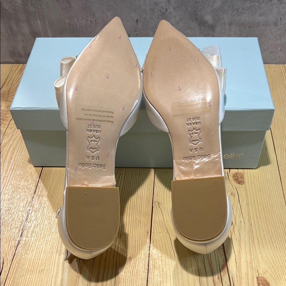 La Belle Satin Ivory Heels with Rhinestone Bow - Picture 6 of 7
